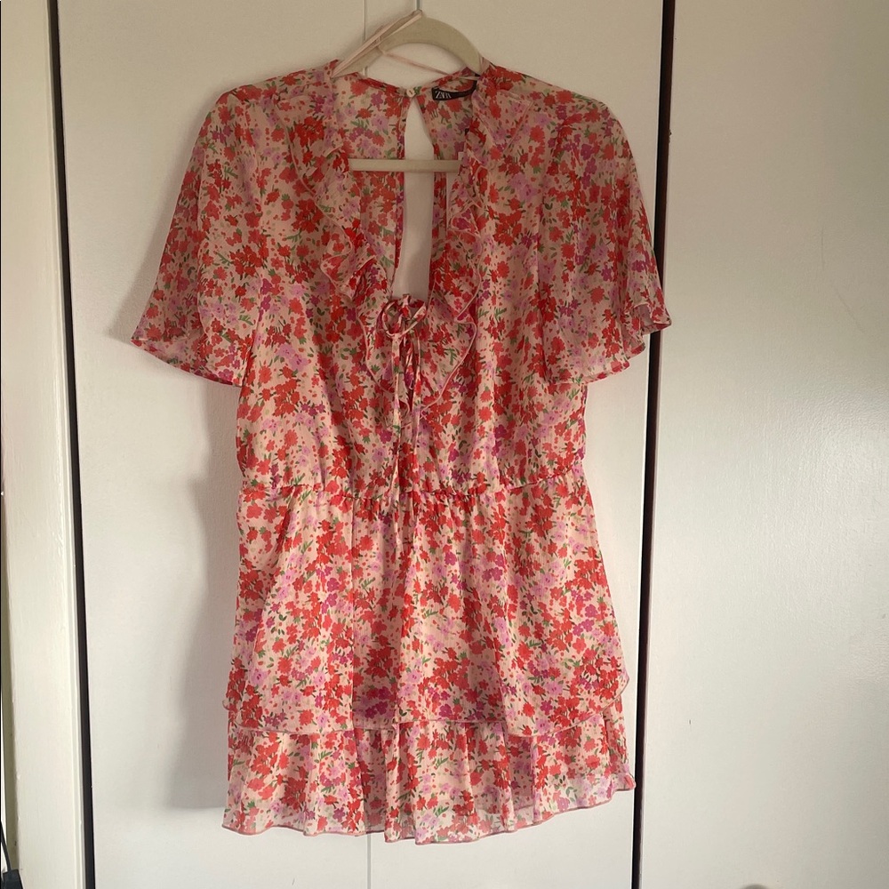 Zara Red and Pink Floral Romper